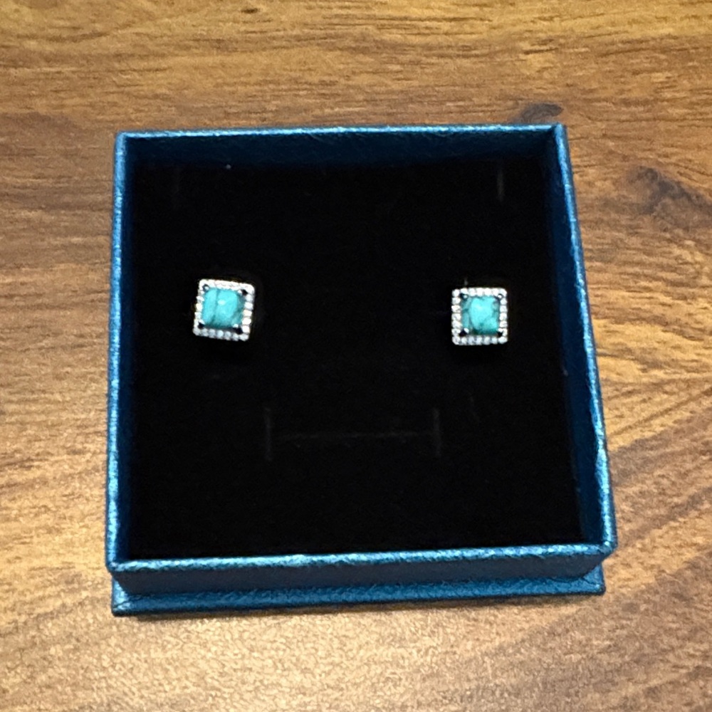 Turquoise and Silver Square Stud Earrings